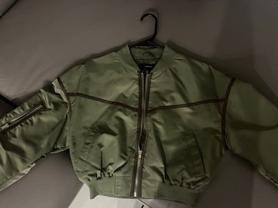 Forever 21 Women's M Green Cropped Bomber Jacket Zip Closure Pockets