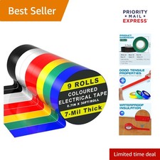 9 Rolls Coloured Electrical Tape - Professional White Black Red Multicolor