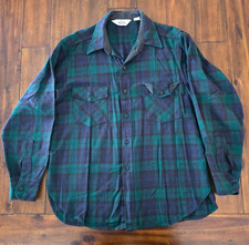 Woolrich Flannel Shirt Mens XL Blue Plaid Wool Vtg 60s Retro Made USA