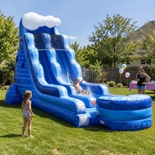 Commercial Inflatable 18ft Tidal Wave Blow Up Water Slide Bouncer And Blower