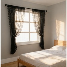 Black Polyester Sheer Curtains with Elegant Lace Design for Living Room Decor
