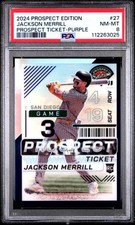 2024 PANINI PROSPECT EDITION PROSPECT TICKET PURPLE JACKSON MERRILL 56/99 PSA 8