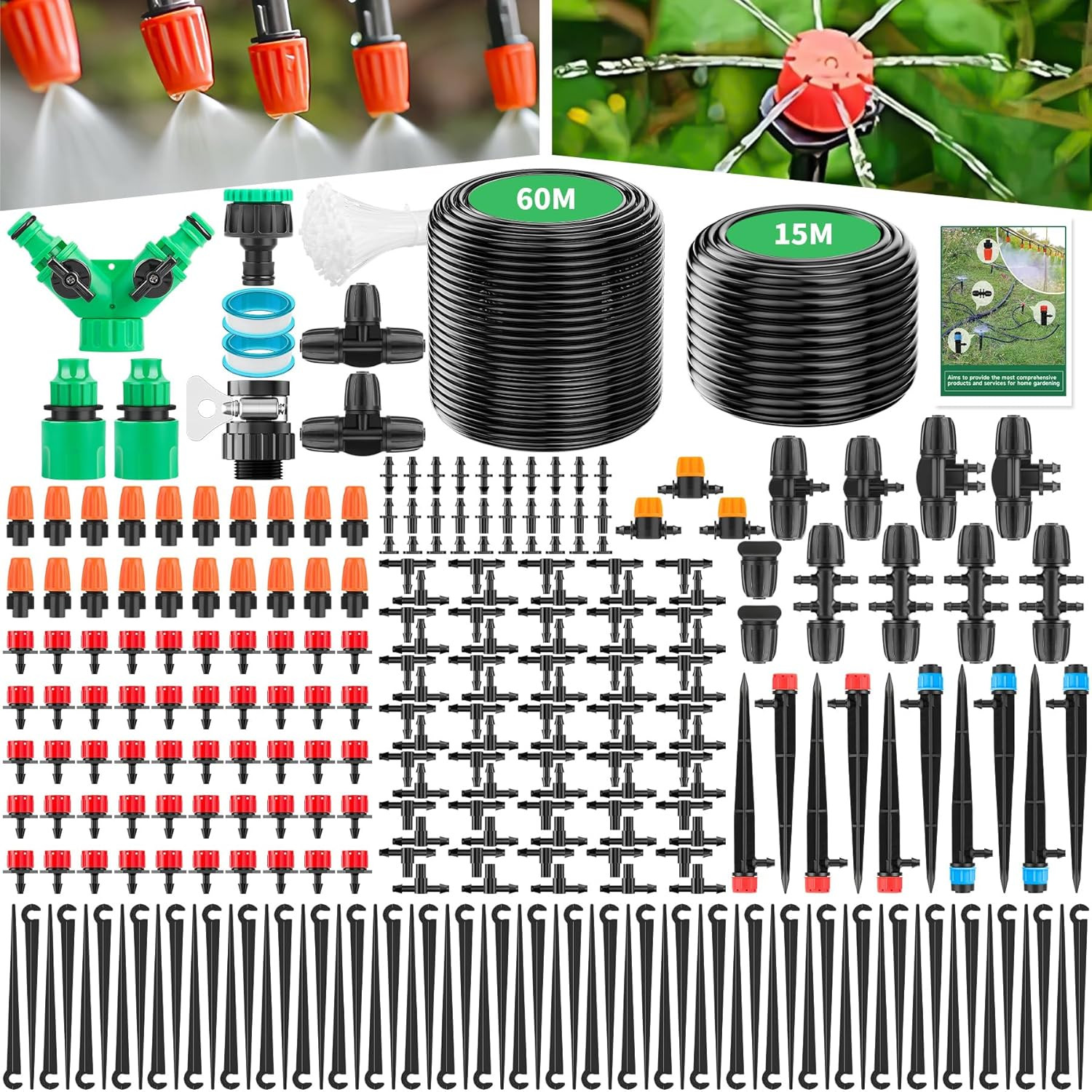 Kit Irrigazione a Goccia 315PCS Impianto Irrigazione Giardino, 60M+15M Tubi Di I