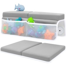 Baby Bath Kneeler Elbow Rest Pad Set 1.5" Thick Memory Foam Grey w/ Pockets