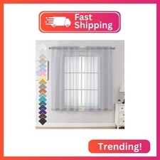 OVZME Light Grey Sheer Curtains 63 Inches Long 2 Panels - Soft Light Filtering W