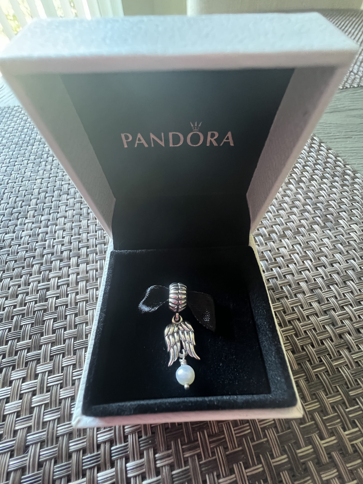 Genuine Pandora Sterling Silver Guardian Angel Wings With Pearl Dangle Charm