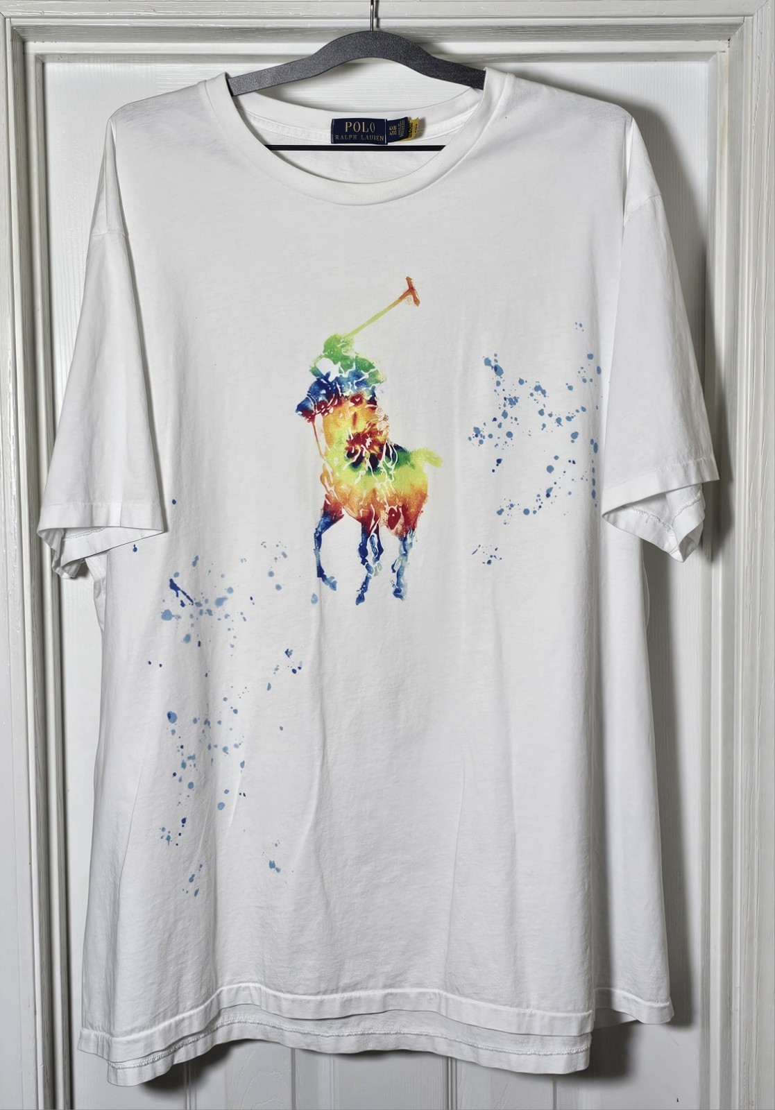 Polo Ralph Lauren Graphic T Shirt Men's Size 4XB White Large Pony Logo Splatter