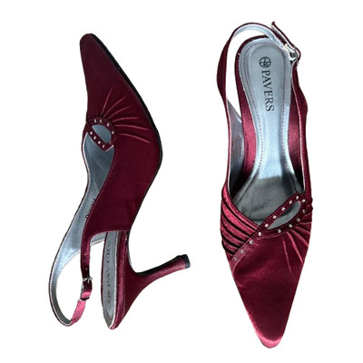 Pavers Slingback Damen Burgunderrot Größe UK 7 EU 40 Satin Kitten Heels Strass.