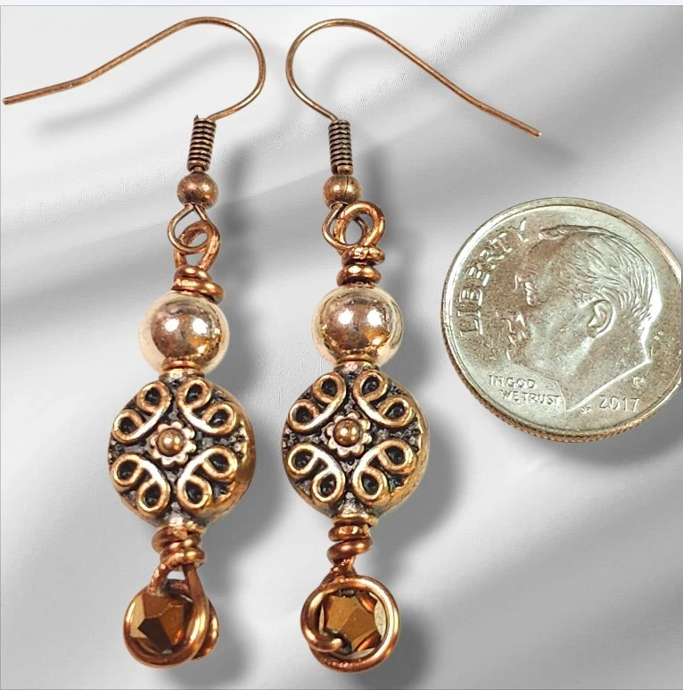 Pendientes antiguos de cobre hematita y cristal rústicos boho ganchos colgantes hechos a mano Foto 2 de 4