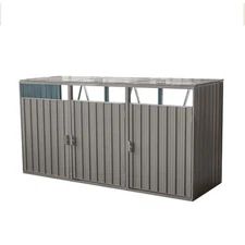Stylish Grey Garbage Bin Shed for Garden Storage, Rust-Resistant Steel,