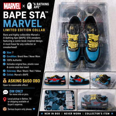 Size 7 - A Bathing Ape Bapesta x Marvel Studios Black Widow 2022
