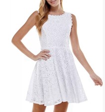 City Studio White Dress 18W Womens Sleeveless Lace Overlay Back Zip Midi