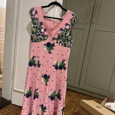 Marc Jacobs Womens Floral Print Short Sleeves Dress Mint Green Pink Size 4
