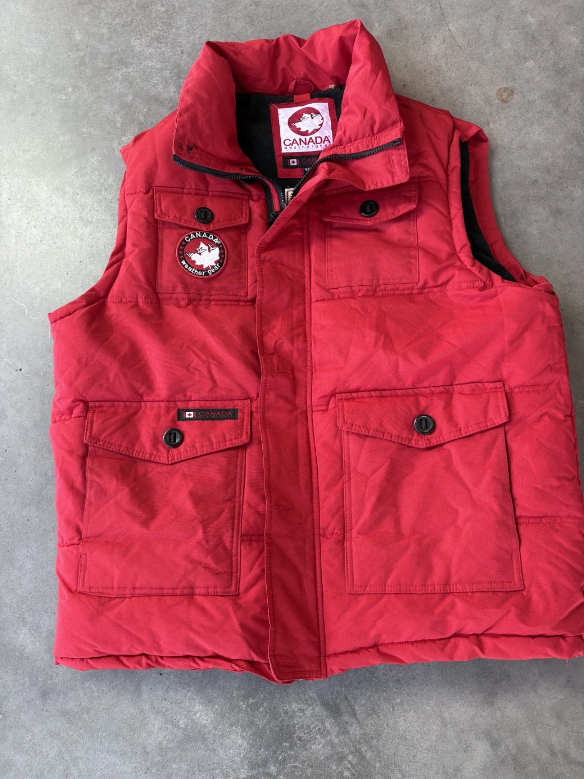 Canada Weather Gear Red Insulated Utility Vest Mens XL Fleece Lined Multi Pocket