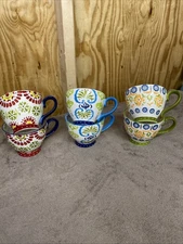 Deecoo Set of 6 Coffee/Tea Mugs 12 Oz. Stoneware Hand Painted