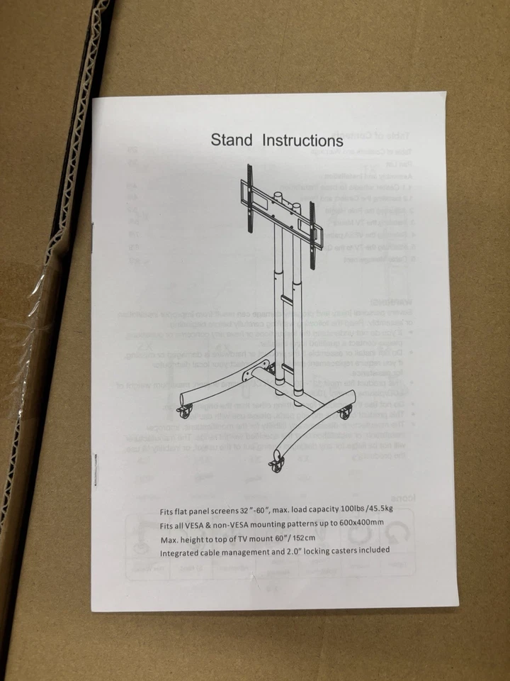 Luxor FP1000 48.4"- 68" Altura Ajustable Soporte de TV Rodante con Cuatro Ruedas Foto 2 de 4