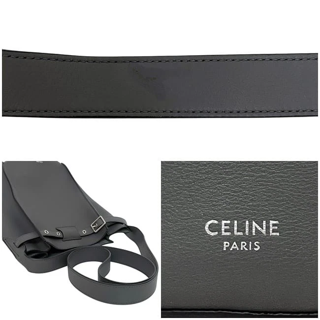 Bolso de Hombro Celine Bucket Usado con Correa Larga, Cuero Gris, Modelo Foto 3 de 4