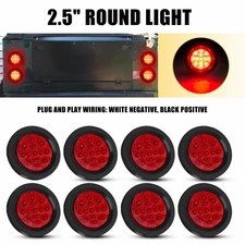 2.5" Round 13 LED Red Light RV Truck Trailer Side Marker Clearance Grommet 12V