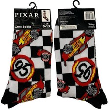 PIXAR CARS Lightning McQueen Crew Socks Men  s Size 9-13 Graphic Sock 1 Pair New