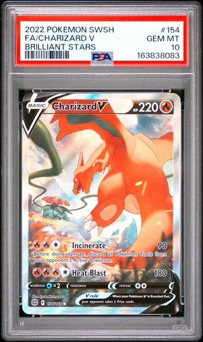 2022 POKEMON SWORD & SHIELD BRILLIANT STARS #154 FULL ART/CHARIZARD V PSA 10