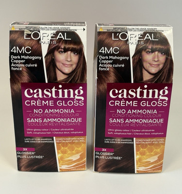 2 L'Oreal Casting Creme Gloss Dark Mahogany Copper 4MC No Ammonia Hair Color NEW