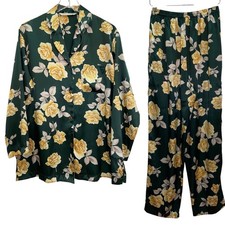 VTG Victoria  s Secret Gold Label 2 Pc Green Floral Pajama Loungewear Set Size M