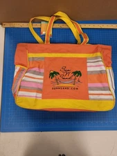 Sun N' Sand Beach Tote Bag Embroidered Orange Yellow Stripe Travel Carryall