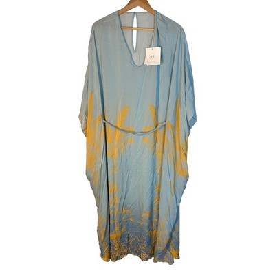 Carolina K Kim Xim Kaftan Light Blue Yellow Cotton Maxi Dress XS NEW