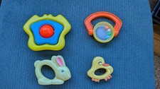 Vintage 1970s-80s Fisher-Price Baby Teethers Rattles Lot of 4 Sun Duck Bunny Bat