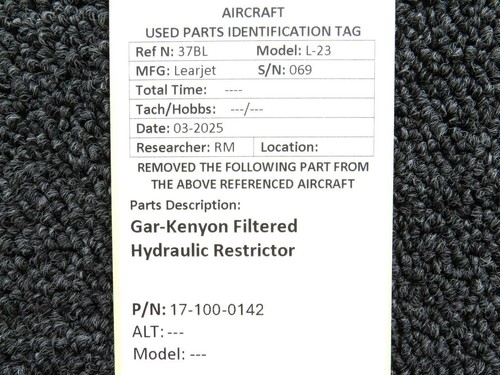 17-100-0142 Learjet L-23 Gar-Kenyon Filtered Hydraulic Restrictor - Picture 7 of 7
