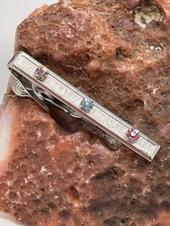 Vintage Foster USA Sterling Silver Jeweled Tie Clip Bar Clasp Signed