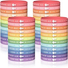 120Pcs Bible Verse Rubber Bracelets Bulk Christian Scripture Cross Silicone W...