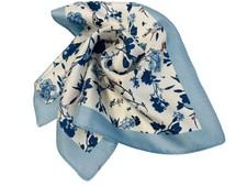 Handkerchief, men's pocket, silk square scarf, blue flower and bird pattern, ...
