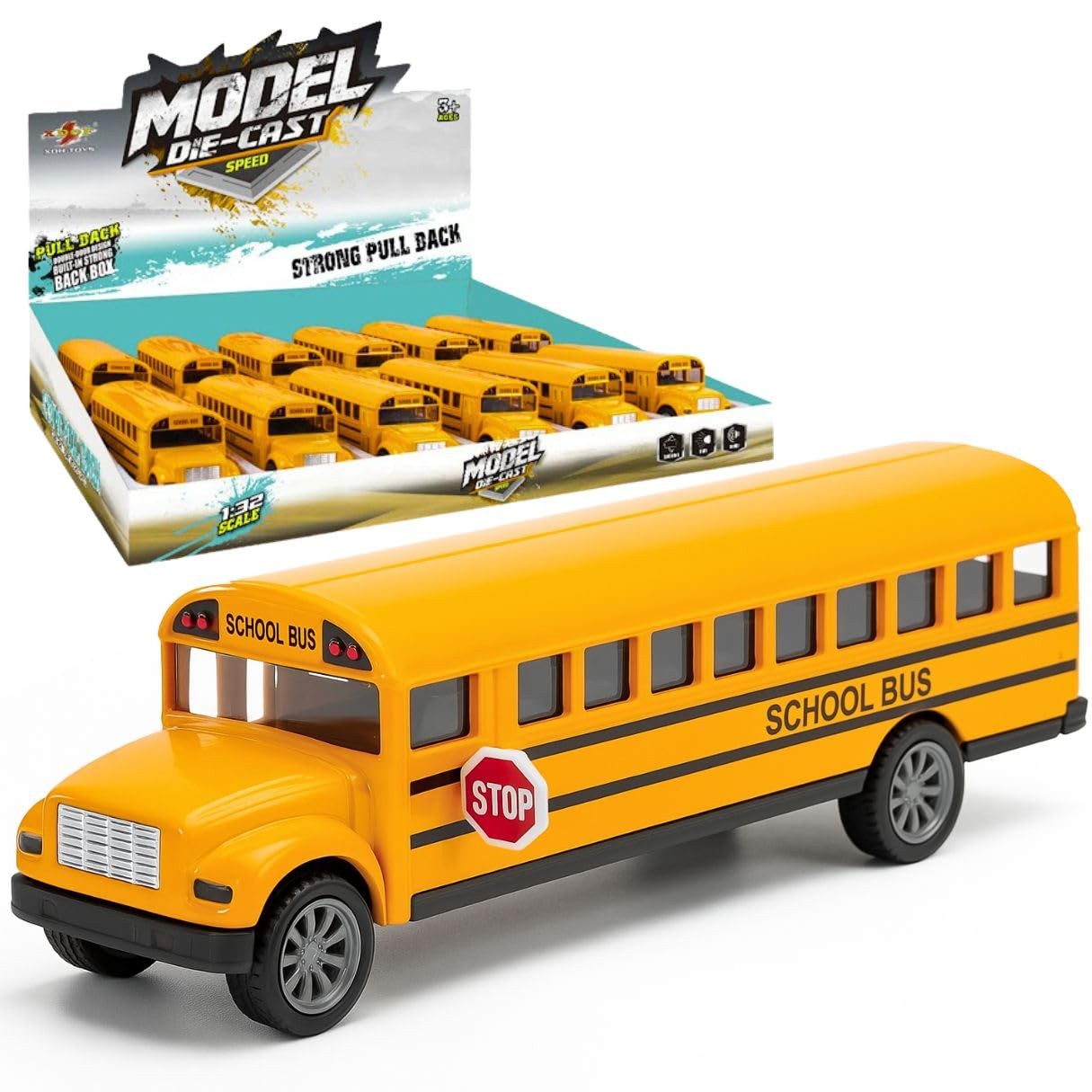 12 Pack: Diecast Yellow School Bus Model Toy, 5" Pullback Die Cast Metal Clas...