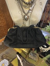 Vintage 1940-50 Black Beaded Frame Bag Retro Glam Handbag Purse evening