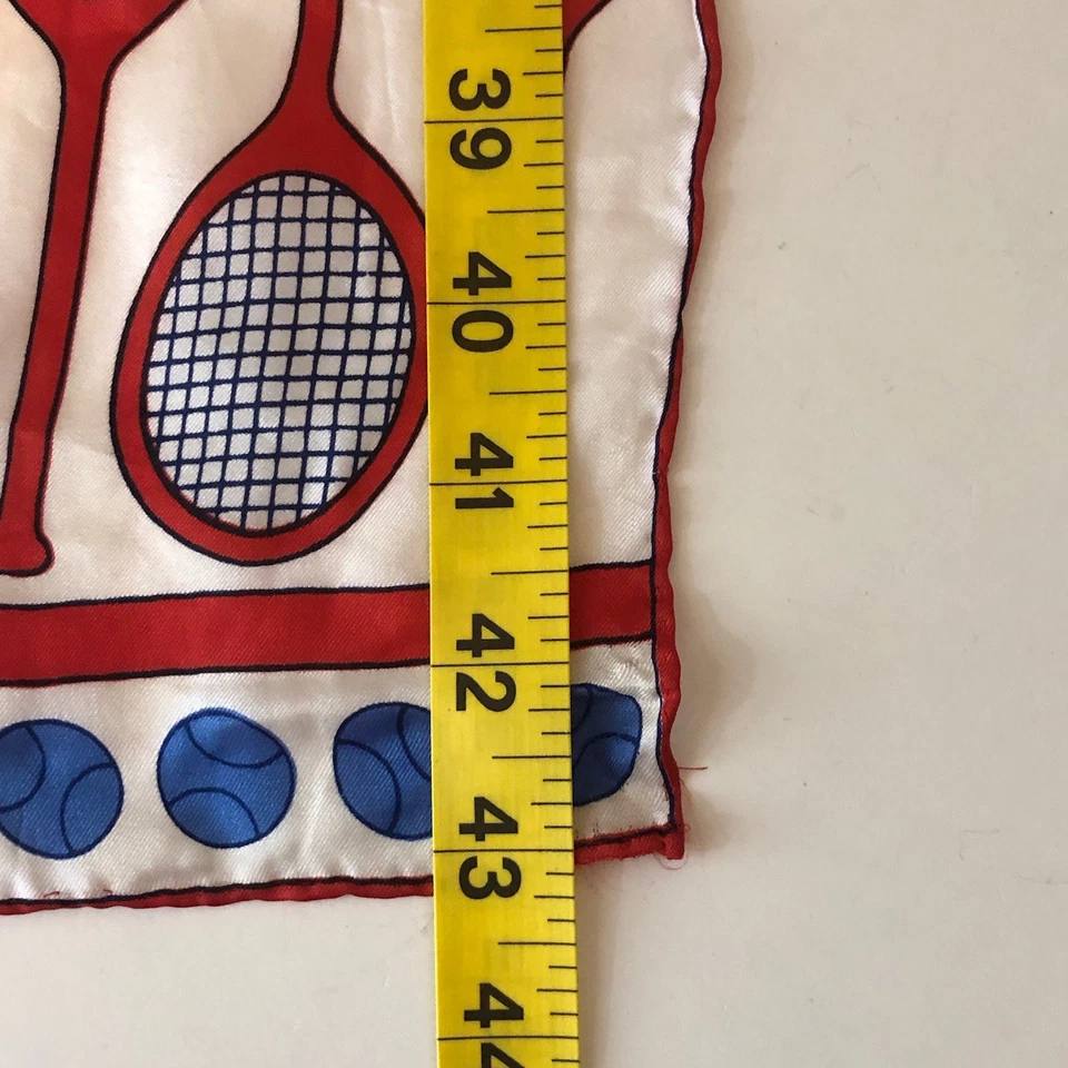 Bufanda vintage pelotas de tenis patrón de raquetas 43”X 14” azul rojo blanco Foto 4 de 4