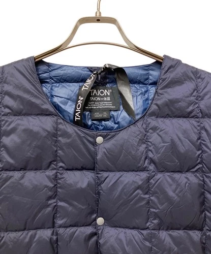 TAION Basic Crew Neck Button Inner Down Jacket Men's Size 3XL Navy Excellent image 4
