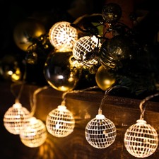 LED Disco Ball String Light 9.84ft Warm Silver Battery Powered Mirror Ornament