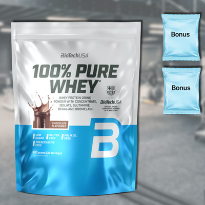 BioTechUSA 100% Pure Whey Molkenprotein SCHOKOLADE + 2 GRATIS nach Wahl