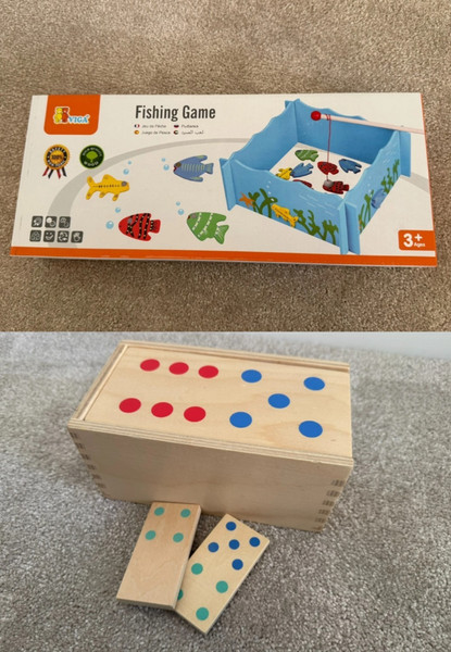 Paquete de 2 juegos de mesa - IKEA Lattjo madera dominó y caña de pescar imán regalo