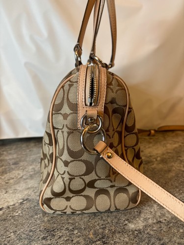 COACH KHAKI SIGNATURE PYTHON STRIPE SATCHEL 27364 HANDBAG SHOULDER PURSE BAG - Picture 6 of 13