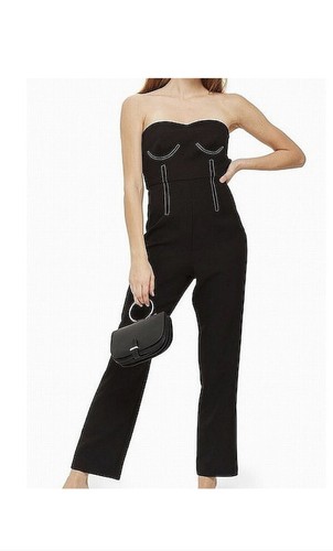 Topshop weiß genähter trägerloser Damen-Overall zum Binden UK 10 schwarz zum Binden