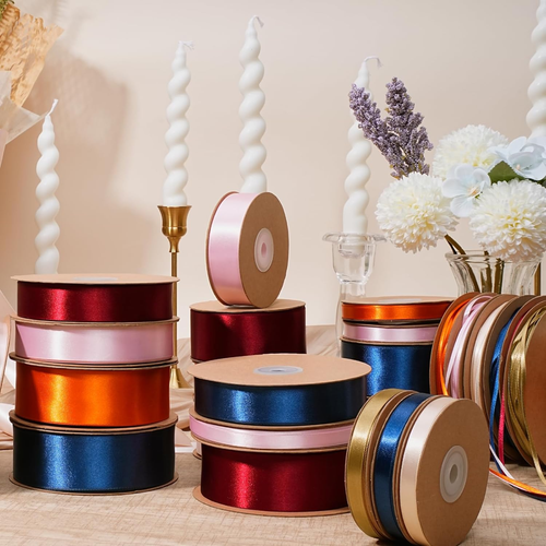 Burgundy Satin Ribbon 1 1/2 Inch 50 Yards, Luxury Double Faced Red Silk Ribbon f - Picture 4 of 6
