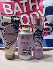 Bath & Body Works BUTTERFLY Fragrance Mist Body Cream Shower Gel Set of 3 NEW