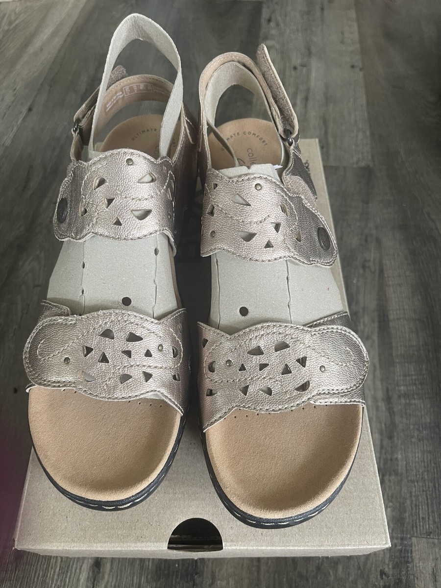 Clarks Merliah Dove Slingback Wedge Sandals Womens 10 N Metallic Brown Shoes