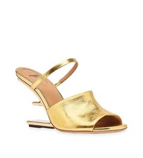 Fendi First Leather Sandal Womens Gold 36