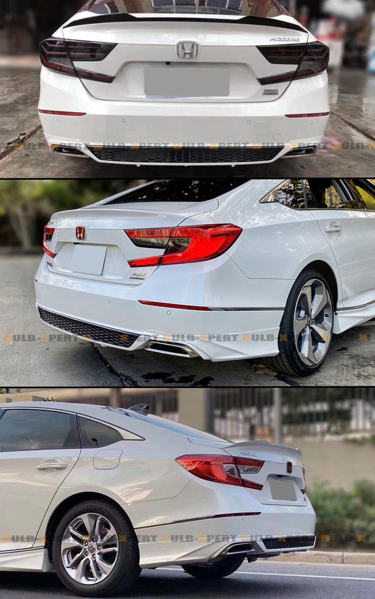 Gloss Black Rear Bumper Diffuser Kit For 2018-2022 Honda Accord - Includes LED & Side Spats