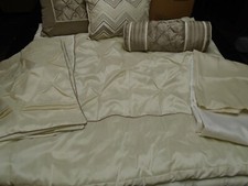 7 PIECE E  E LINEN CO. LTD LIGHT BROWN  IVORY COMFORTER SET FULL/QUEEN SIZE