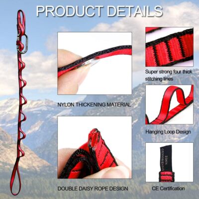 KIKIGOAL Daisy Chains Nylon – 2 Sangles Réglables Pour Escalade, Camping Et Bien Plus Encore (Rouge, 180cm)