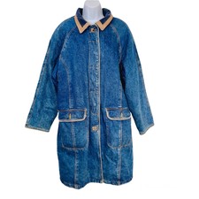 Izzi Womens Coat Sz M 8-10 Blue Denim Thick Long Winter Outdoor Casual Corduroy